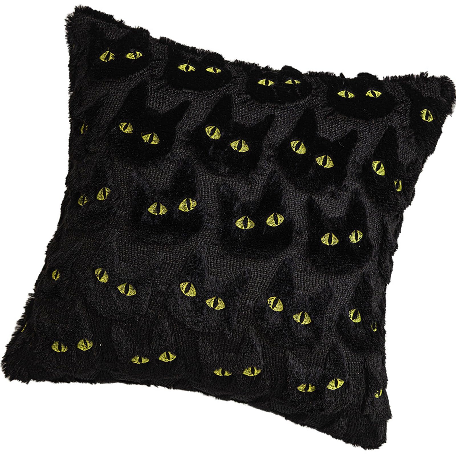 YROHGKPN Unique Black Cats Motifs Tufted Plush Pillowcase Super Soft Faux Furs Square Cushion Cover Halloween Home Accent Decoration Plush Pillow Case