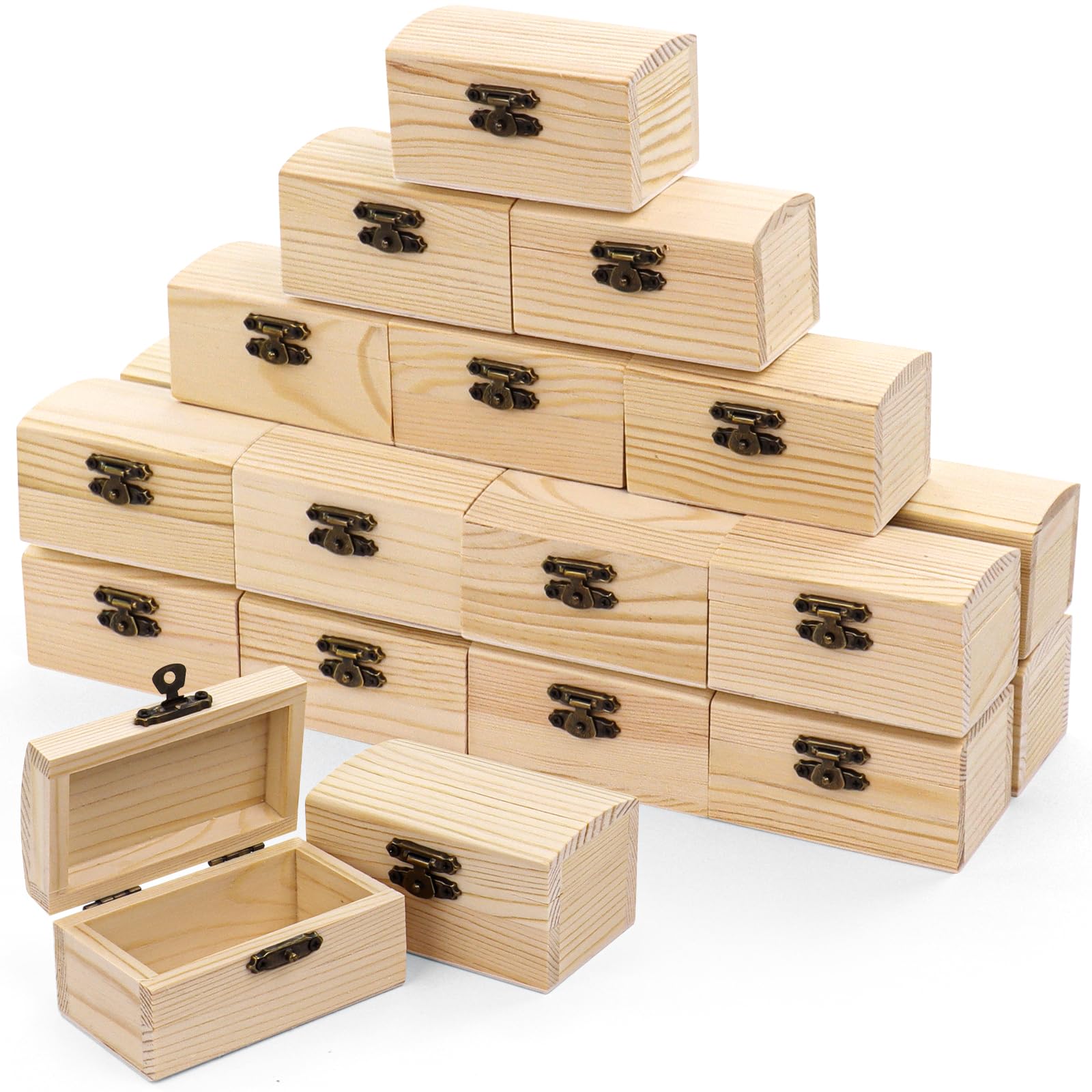 JTKDG 24 Pieces Unfinished Wooden Box 9x5.5x5cm Small Wooden Treasure Box with Lid Crafts Storage Box for Home Table Decoration Keepsake