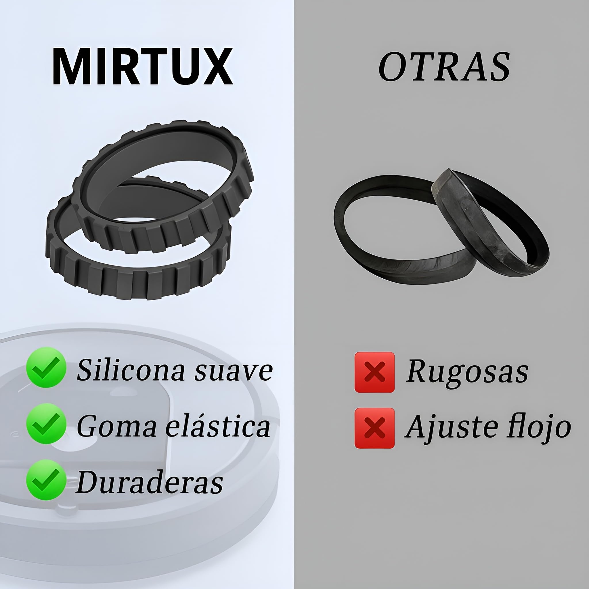MIRTUX Opona - Wymienna guma kompatybilna z Roomba 500, 600, 700, 800, 900, e, i, S. Zastępuje koło boczne Twojego robota. Kompatybilny zamiennik dla iRobot Roomba Zrównoważony rozwój