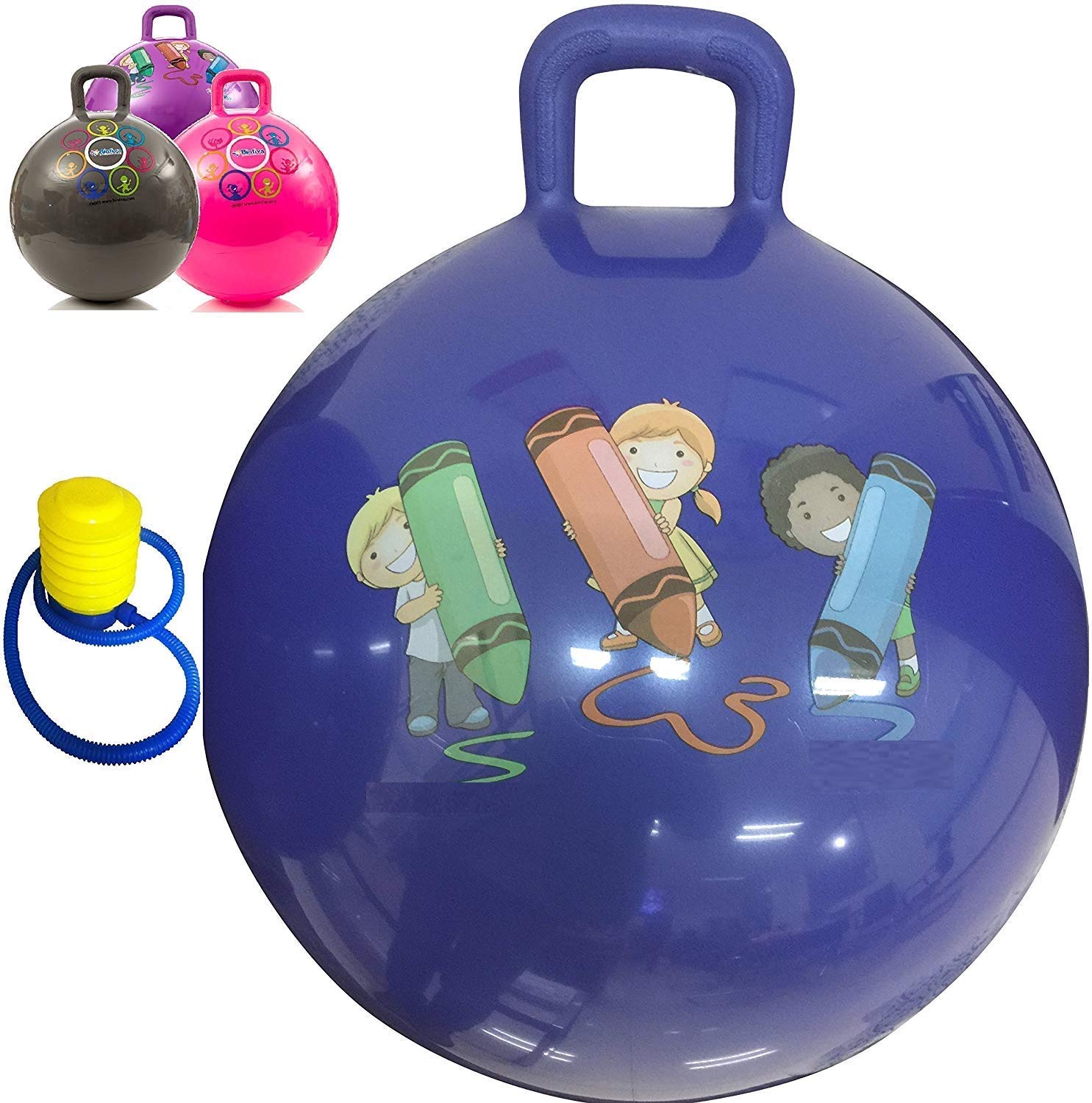 MIXEN Inflatable Hopper Ball for Kids (Hip-Pity Hop Ball, Hopping Ball, Bouncy Ball with Handles, Sit & Bounce, Kangaroo Bouncer, Jumping Ball)