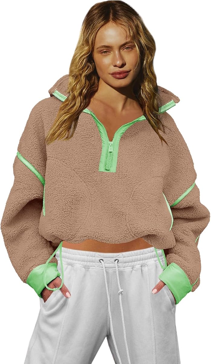 LAMISSCHE Women Fleece Half Zip Sweatshirt Long Sleeve Sherpa Jacket | Quarter Zip Pullover, Casual Fuzzy Sweatshirt with Pockets, Winter Warm Jackets for Travel Vacation