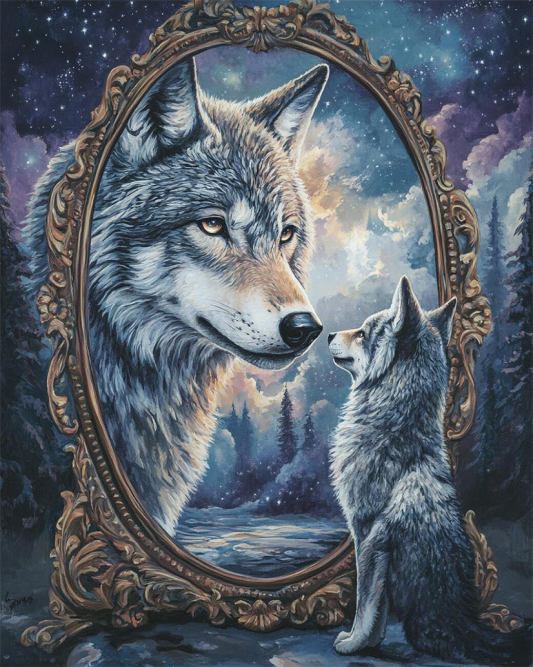 RKFLGEW DIY Seed Bead Embroidery Kits Wolf Oil Painting 50x70cm