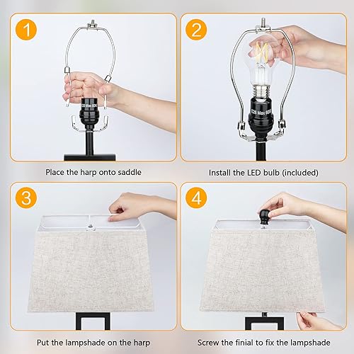 Miniatura 6 de Juego de 2 lámparas de mesa de control táctil con 2 puertos USB lámparas de mesita de noche regulables de 3 vías para dormitorios sala de estar