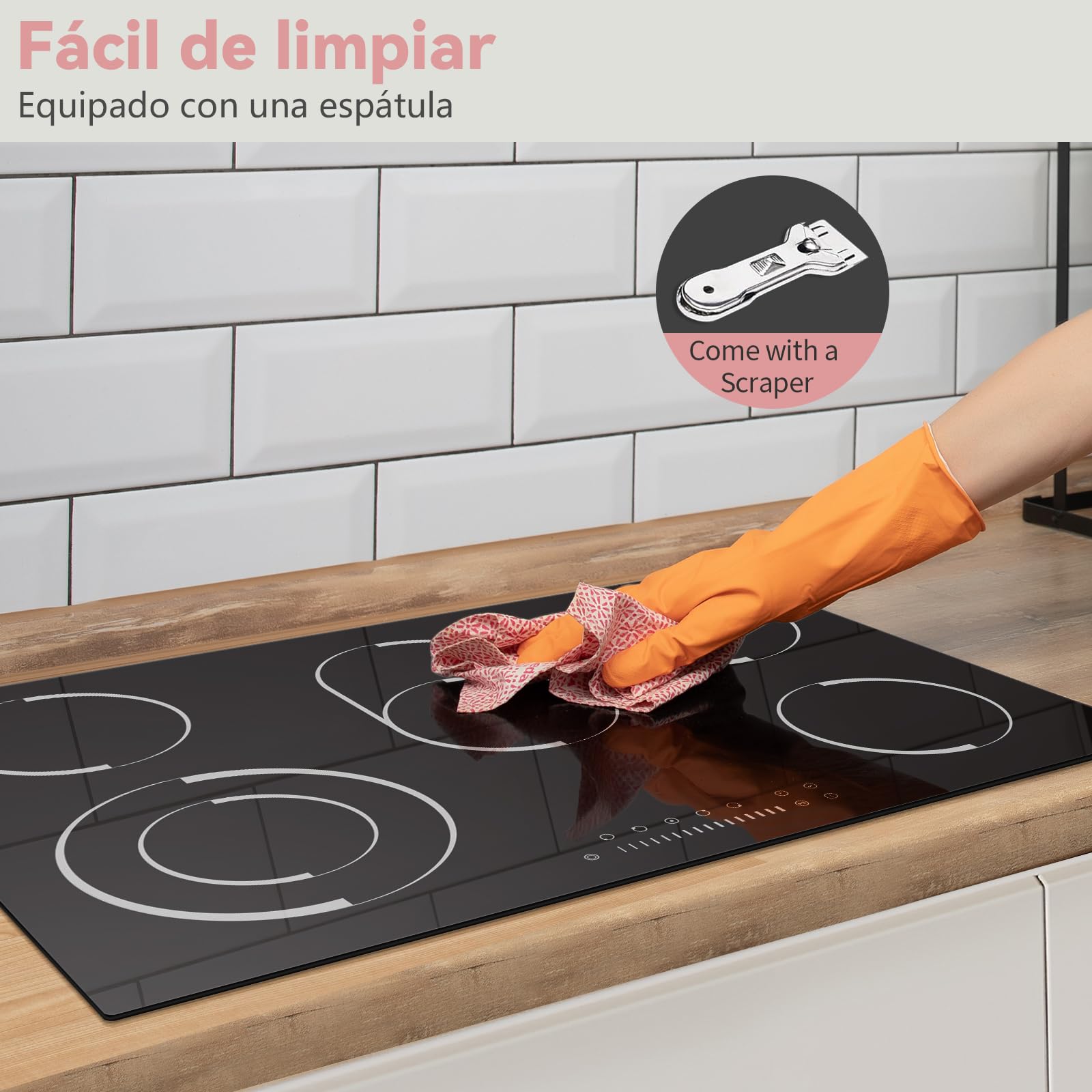 Placa Vitroceramic 5 Fuegos 8400W, Jessier Vitroceramica Induccion con Doble Zona de Barbacoa Ovalada, Placa Electrica Cocina 9 Niveles de Potencia, Función Pausa, Temporizador, Bloqueo de Seguridad