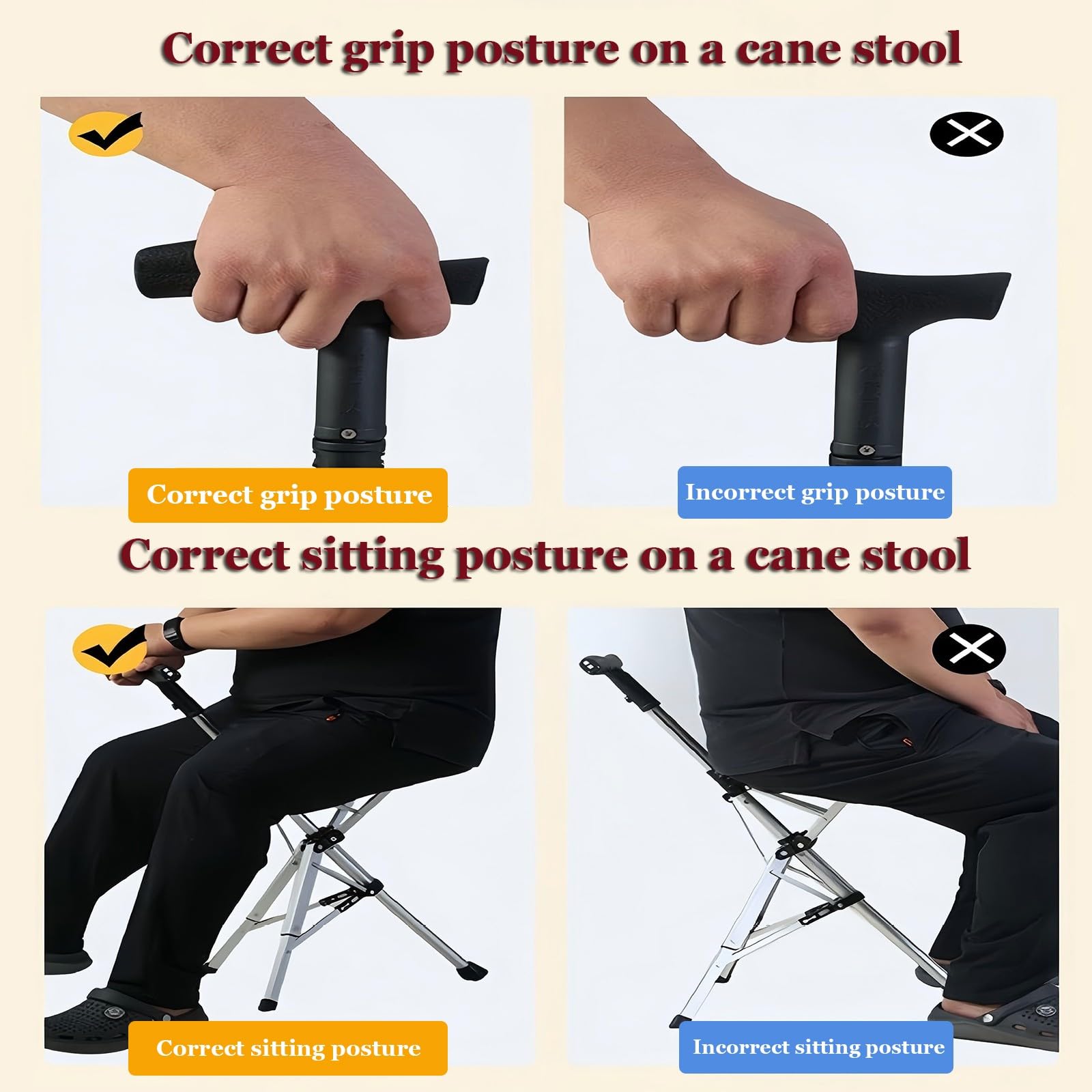 Bastón Plegable Y Ligero De 3 Patas con Asiento Ideal para Caminar Y Disfrutar De Deportes Al Aire Libre para Personas Mayores Y Adultos