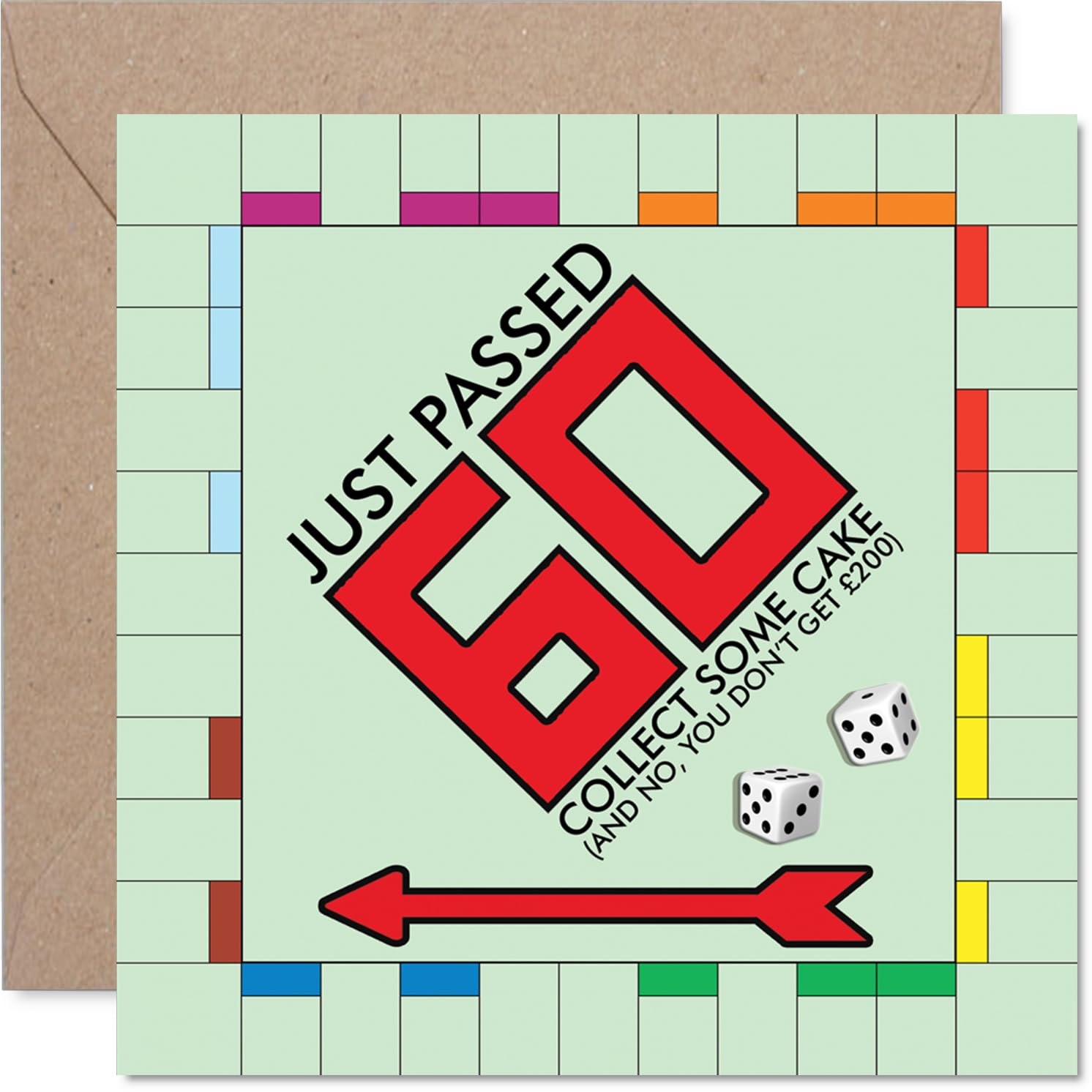 Funny 60th Birthday Card - Level Up at 60 - Monopoly-inspired Cake and Cheeky Banter - Hilarious Nod to Milestone Birthdays - 145mm Square, Envelope Included