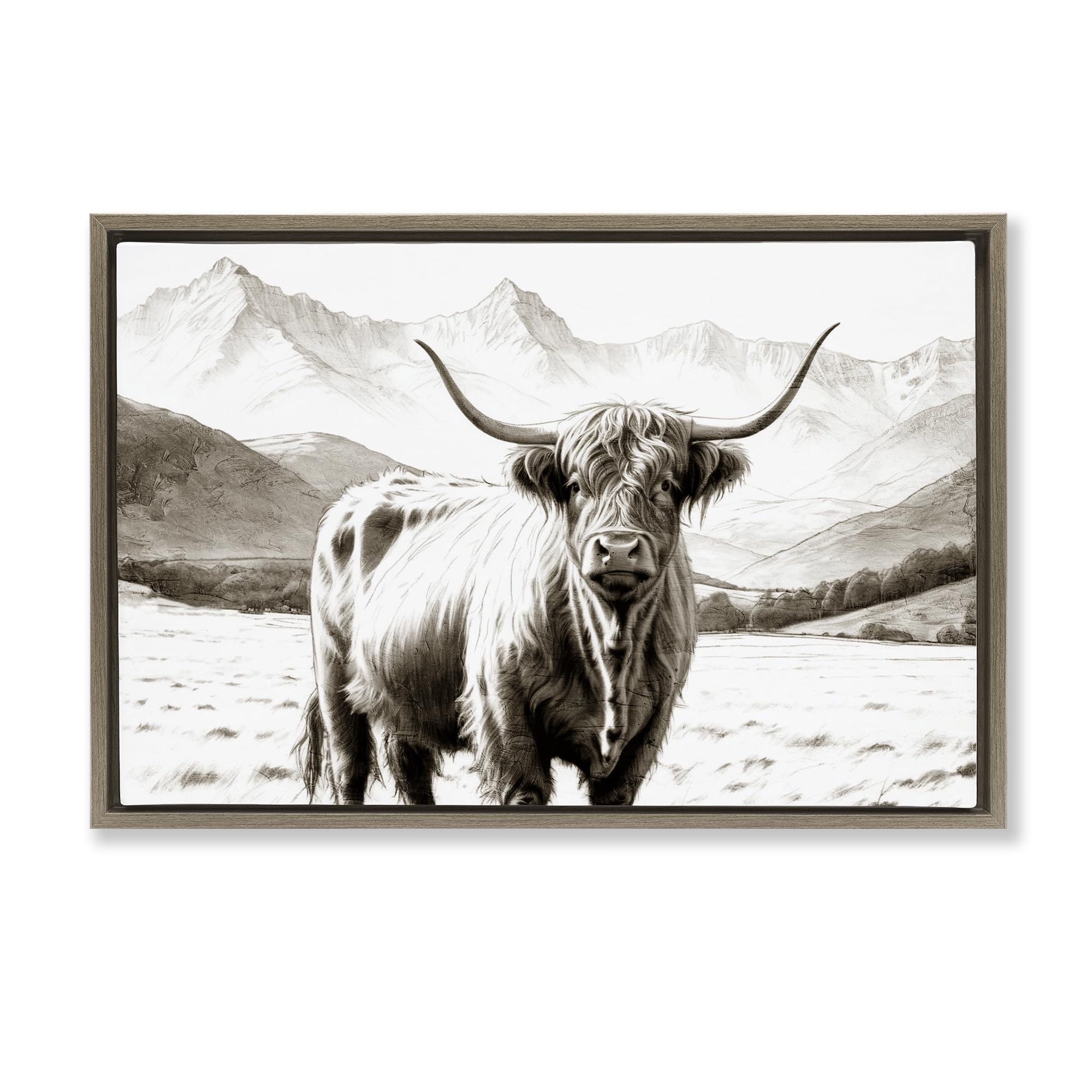 Stupell Industries Montalcino Elm (Textured) Highland Sepia Sketch Rustic Cow, 16 X 24 Inch Canvas In Floater Frame