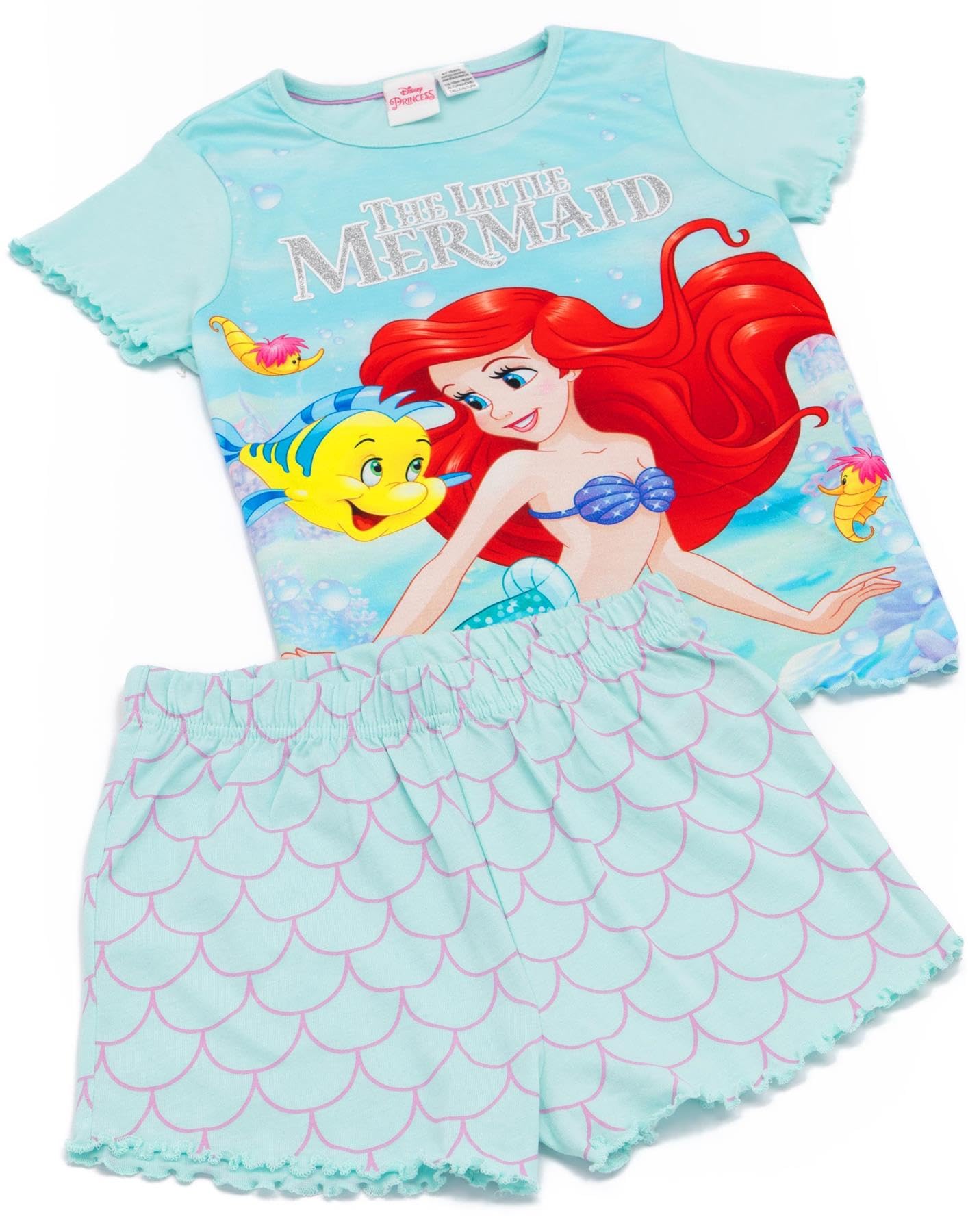 Disney Pigiama Sirenetta | Blu T-Shirt Manica Corta & Shorts Loungewear Pigiami per Bambini | Ariel & Flounder Abbigliamento da Notte da Sirena Subacquea | Movie Pigiama Pigiame Pigiameria