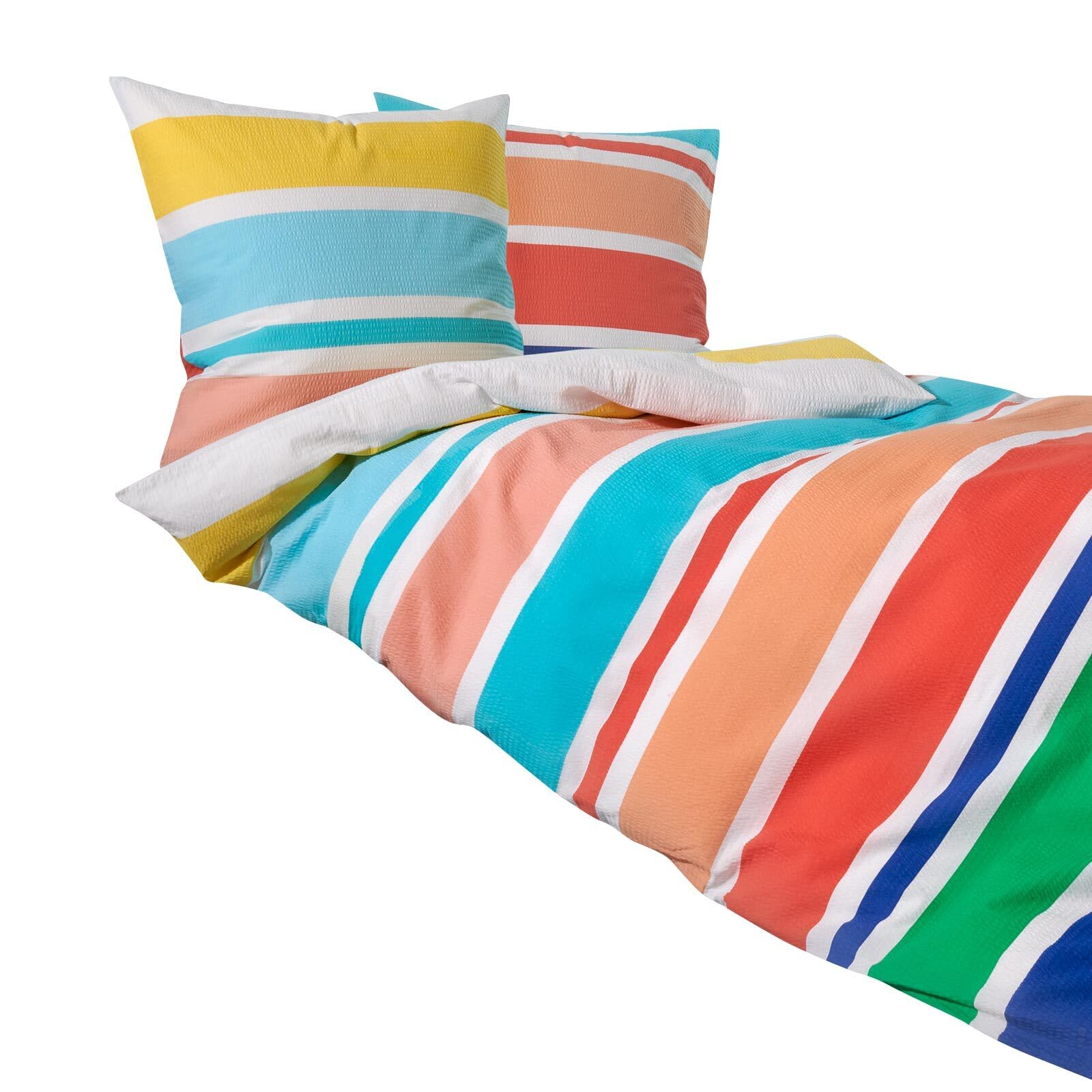 Traumschlaf Seersucker Bettwäsche bunt – Farbenfrohes Design für frische Sommernächte – Luftig, bügelfrei & atmungsaktiv – Baumwoll Bettwäsche – Leicht & komfortabel - 155x220 cm + 80x80 cm