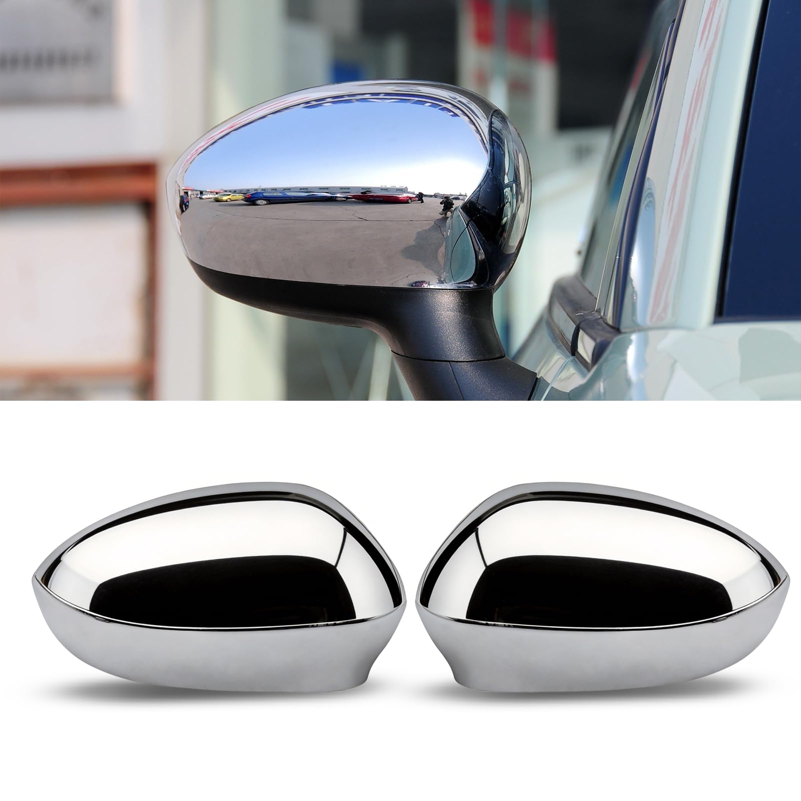 TTCR-II 2PCS Compatibile con Calotte Specchietti Fiat 500/500C/500E/Abarth 500 2007-2024/Grande Punto 2005-2018, Fiat 500 Copri Specchietto Sinistra+Destra Specchio Retrovisore Punto-Argento