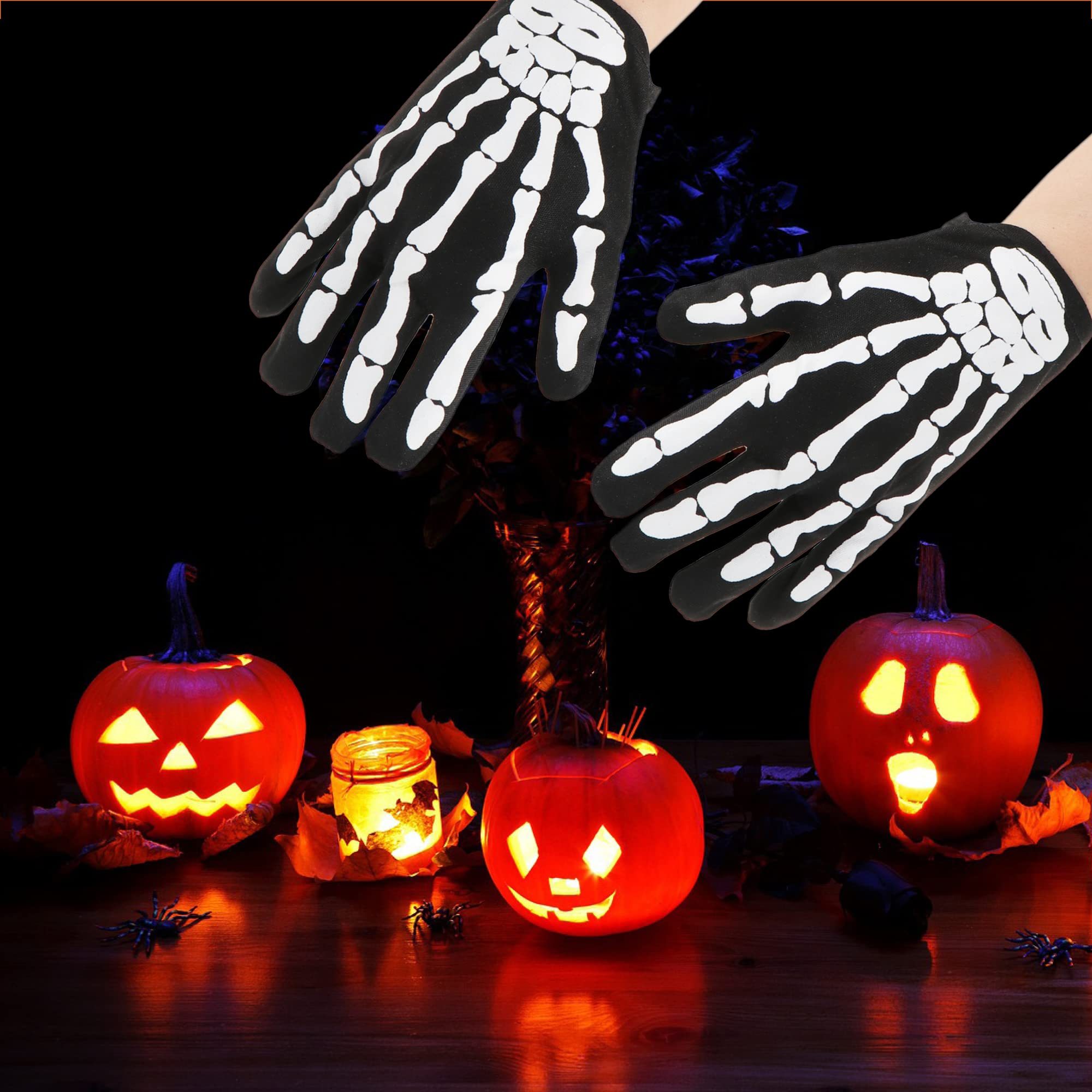 com-four® Guantes de Esqueleto - Accesorios de Disfraces con patrón de Huesos para Halloween, Carnaval, Día de Muertos, Cosplay - Manos de Esqueleto espeluznantes