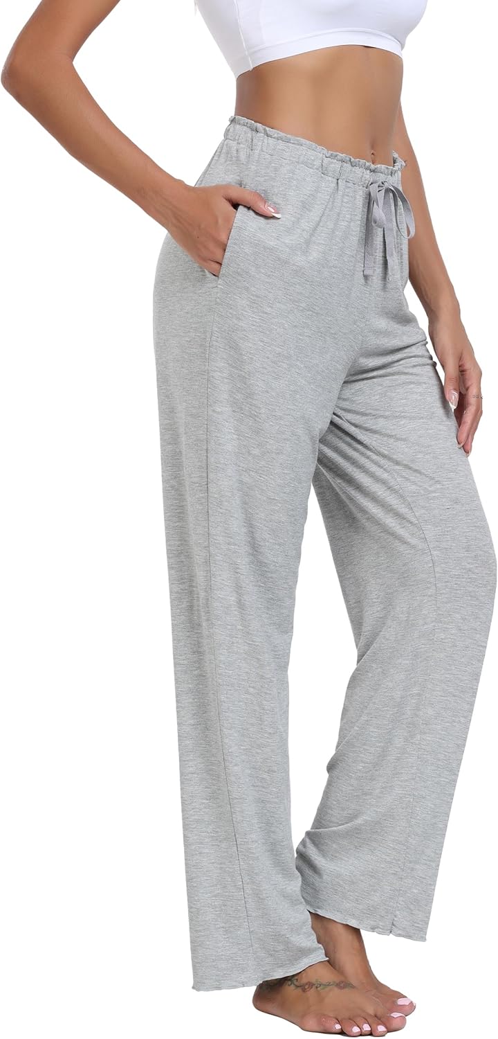 ANLIQI Women Pajama Pants Bamboo Rayon Comfy Lounge Pants Drawstring Pj Bottoms Loose Wide Leg Yoga Sweatpants with Pockets