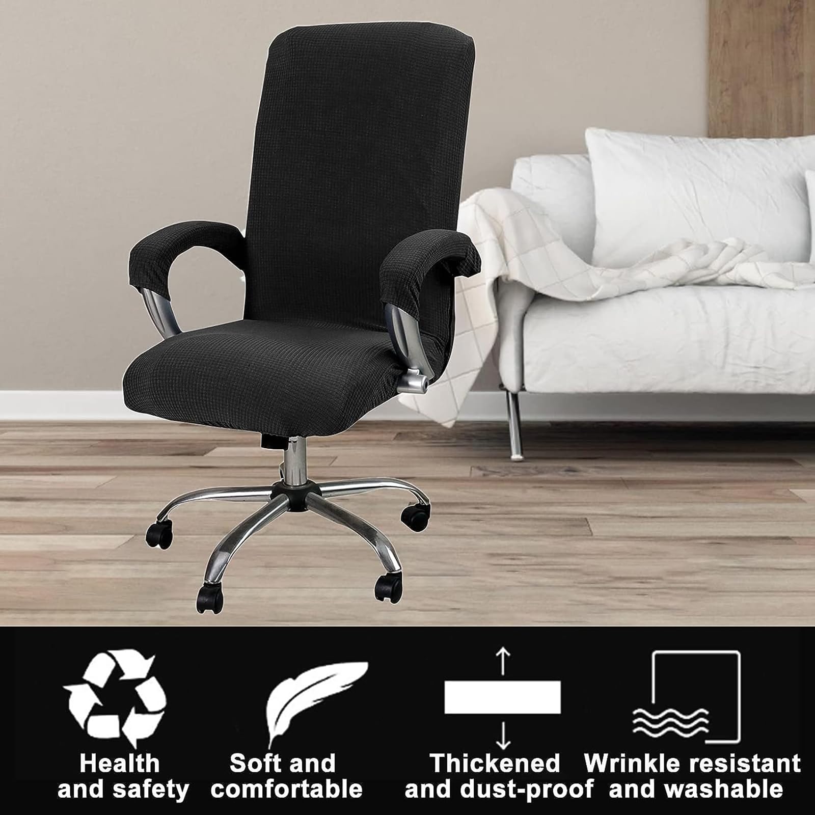 1 Paire Amovible Chaise Accoudoir Couvre Elastique Housse de Fauteuil de Bureau de Protection(Noir