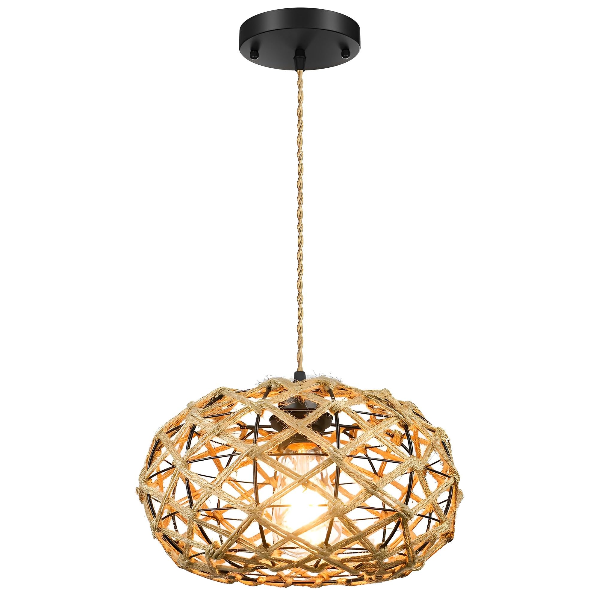 FYZDLAOR Farmhouse Flush Mount Ceiling Light Fixture, Hemp Rope Retro Pendant Light,Hanging Ceiling Light for Kitchen,Hallway,Bedroom (E26/E27 Base)