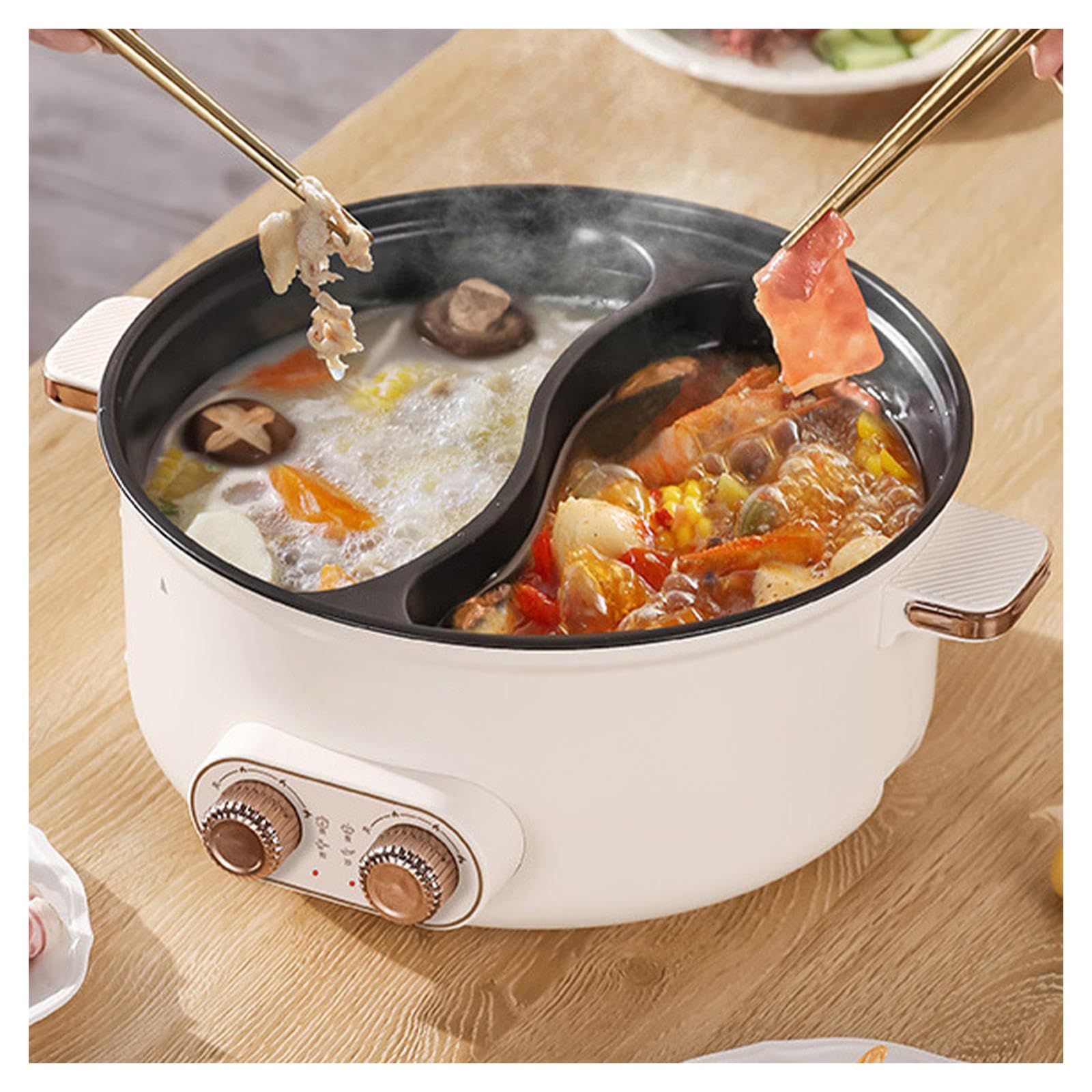 Appareil A Fondue, Double Interrupteur de Commande Multi-Fonctions Multi-Fonctions Fondue Chinoise Traditionnelle, Convient Aux Petites FêTes (avec 2 Filets Non éTanches),7.5L