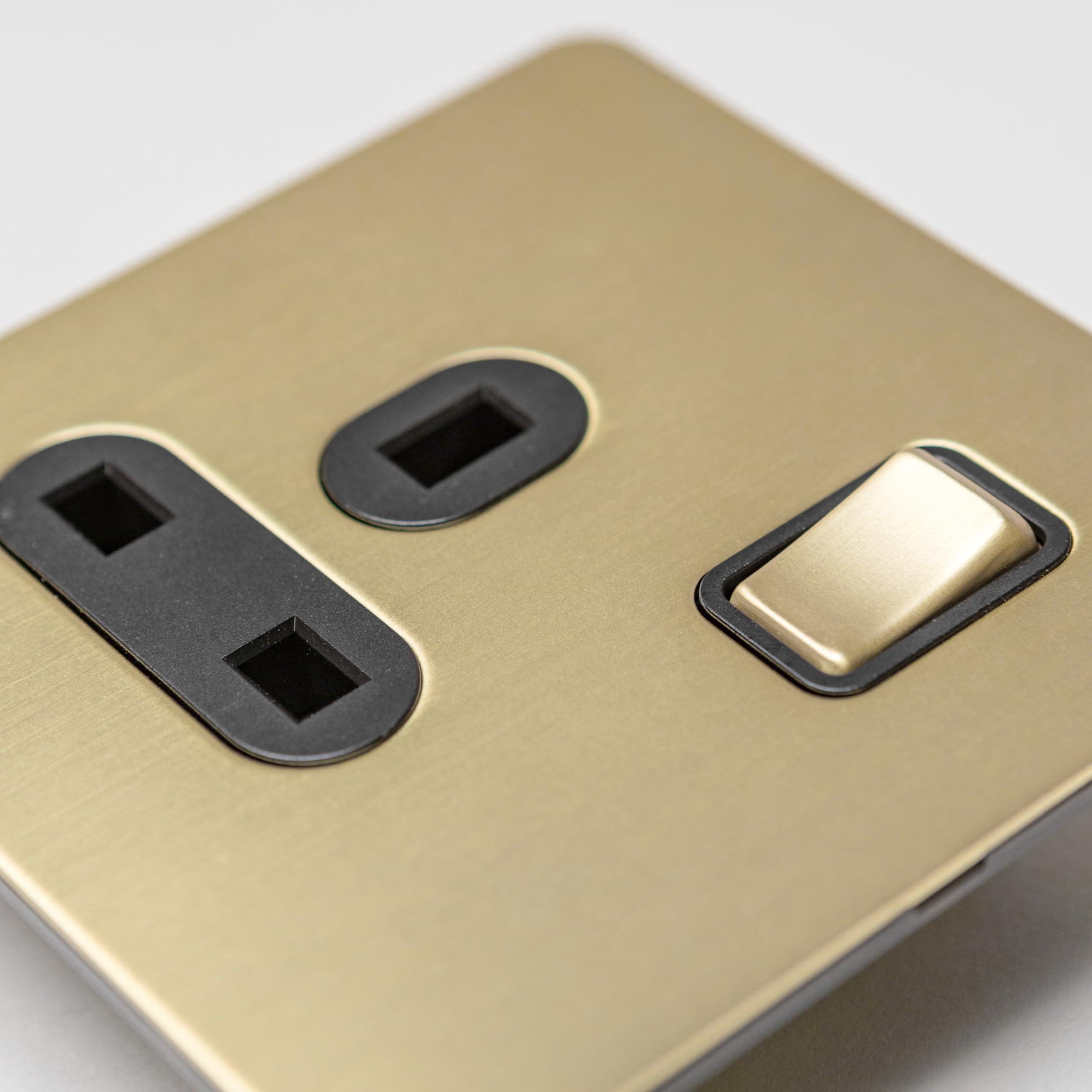 Satin Brass Straight Knurled Switches and Sockets (1 GANG 2 WAY) (single 13A switched socket) โ image 1