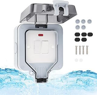 Holdfiturn Outdoor Switched Weatherproof Fused Spur Switch 13 Amp IP66 Fused Connection Unit with Power Indicator for Bathroom Garden Garage 110x110x85mm (Grey)