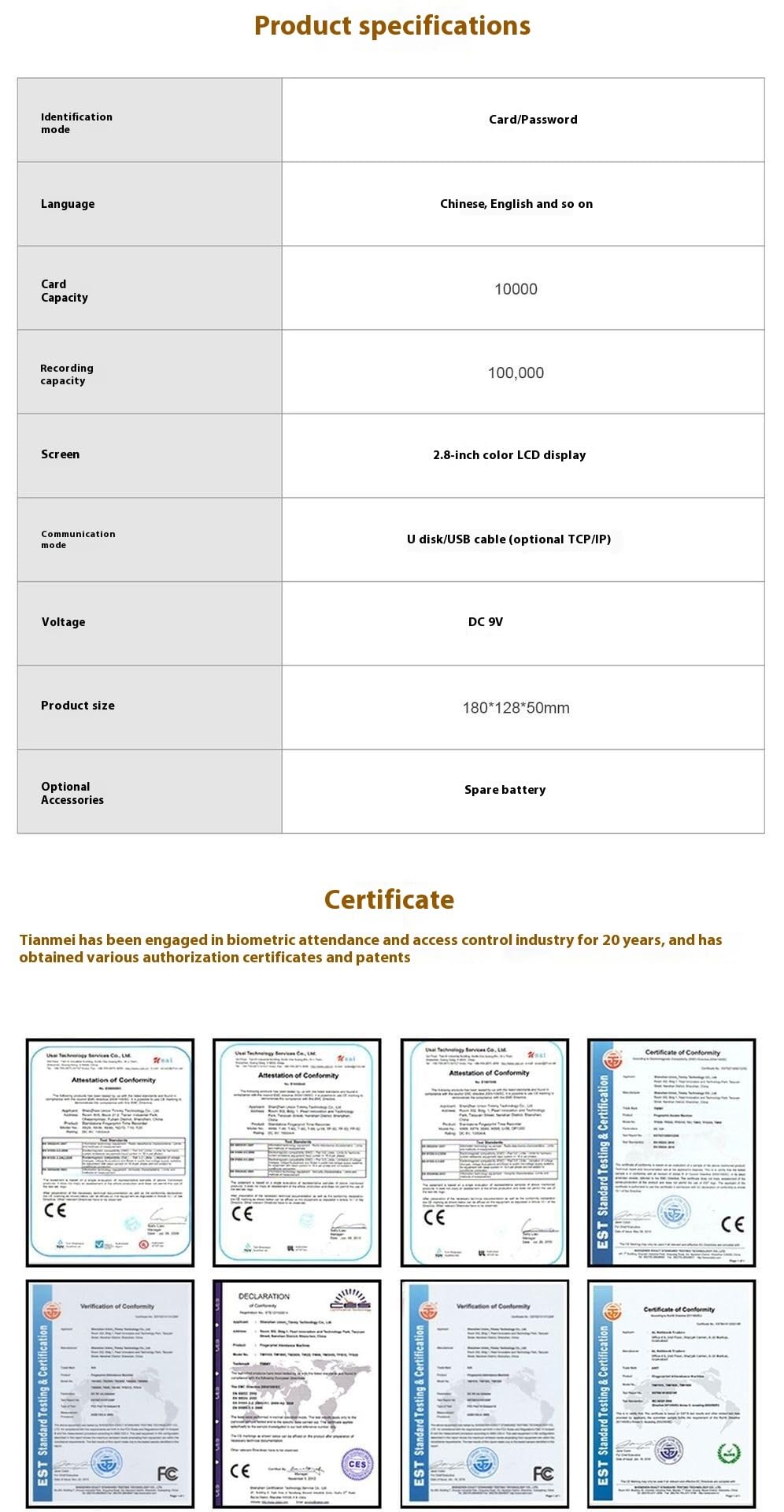 Control Horario Empleados, Máquina de Asistencia con Tarjeta Inteligente TD300, Almacenamiento móvil, Descarga, máquina de Tarjetas Perforadas de Asistencia for empleados empresariales,Material de of