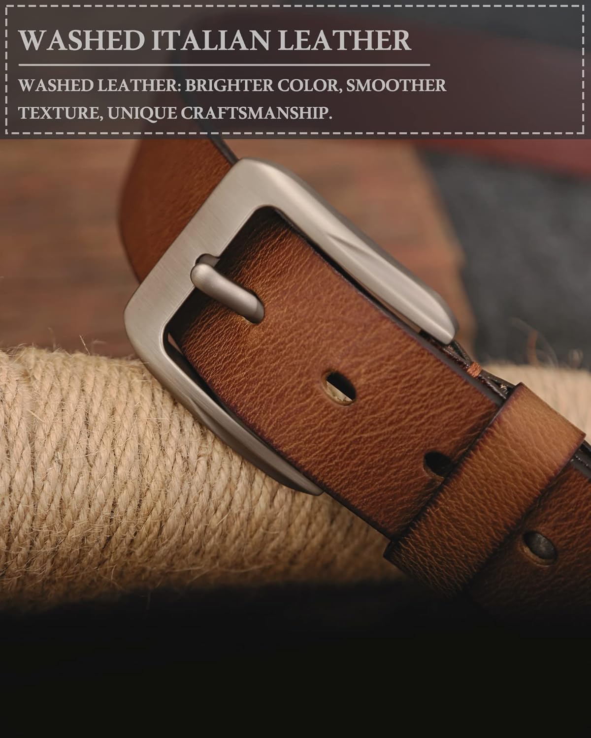 DONWORD Italian Full Grain Leather Belts for Men - Metal Buckle Durable Solid Belts for Jeans