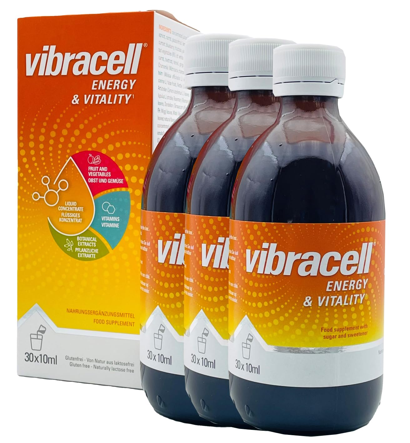 Vibracell® Vorratspack (3x 300ml) + 60 ml Gratisbeilage (in 3x20ml) | Flüssiges Multi Vital Konzentrat mit Obst und Gemüse