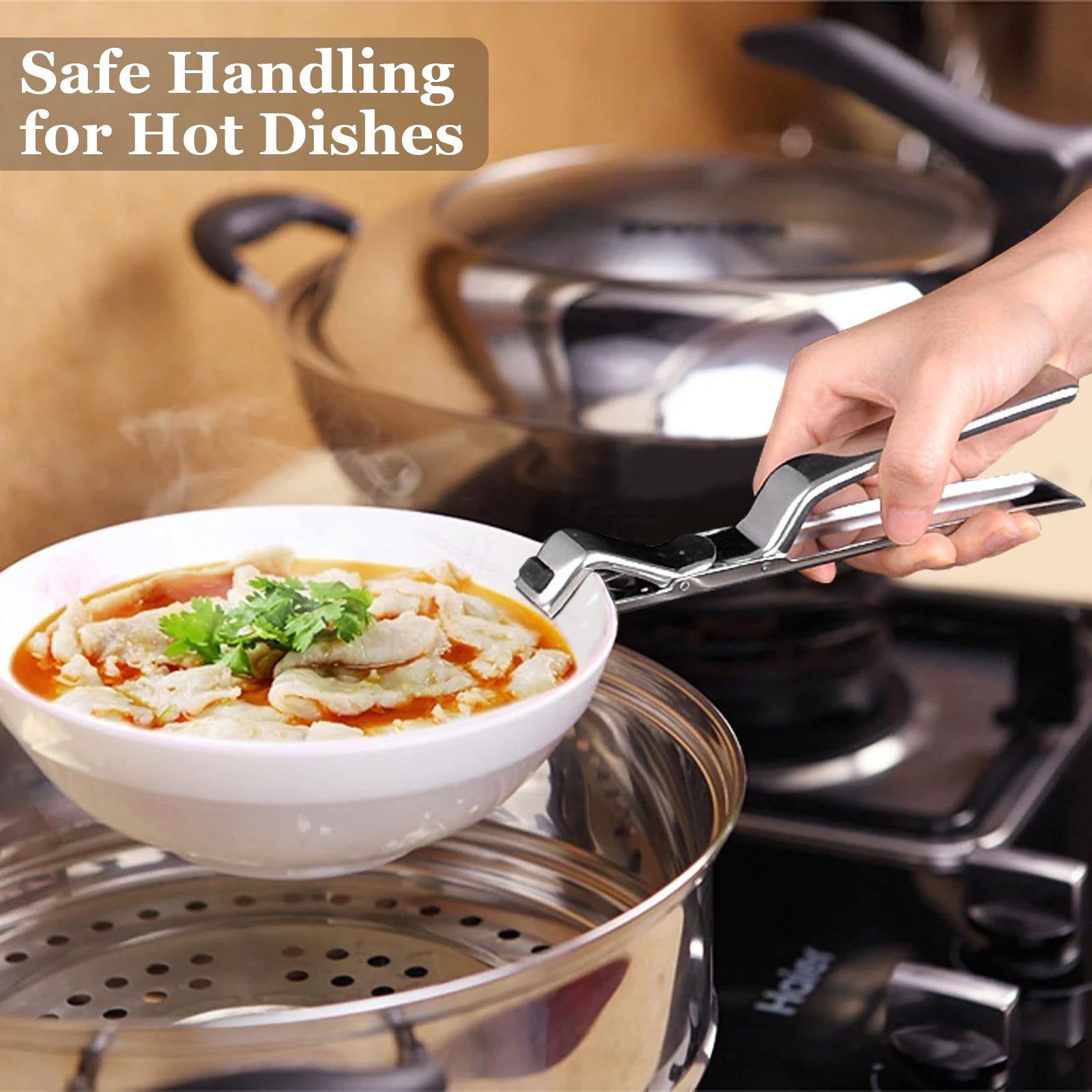 Stainless Steel Hot Plate Gripper Clips - Anti-Scald Multi-Purpose Tongs for Microwave, Oven, Air Fryer, Steamer, Pots & Bowls, Ergonomic Non-Slip Design for Secure Grip & Heat Protection