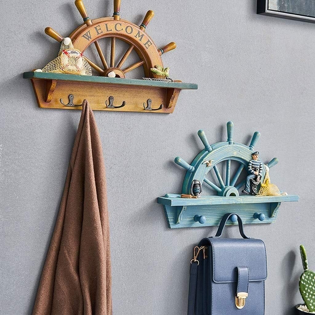 Wieszak na płaszcze Drewniany wieszak ścienny Wieszaki na płaszcze Ścienny Dekoracja ścienna, Heavy Duty Key Hat Rack Holder (Color : Natural)