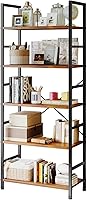 Sweetcrispy 5-Tier Tall Bookcase Bookshelf - Modern Narrow Corner Storage Organizer for Books, CDs, Garage Kits, Plants - Brown, 62.2"H Stable Metal Frame