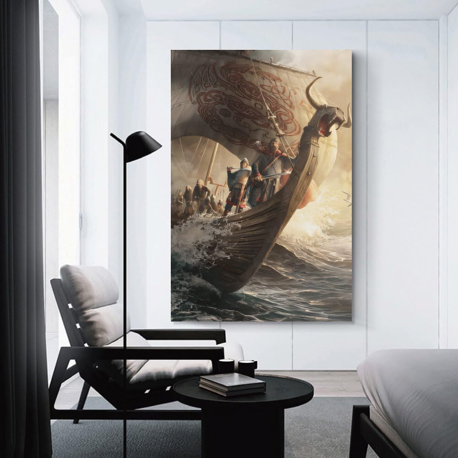 Junmoney Unframe-Style-3 Canvas Wall Picture Viking Ship Sailing Storm, 16X24inch(40X60cm), For Bedroom, Lounge Or Dressing Area, Stylish Decor For A Restful Room Update