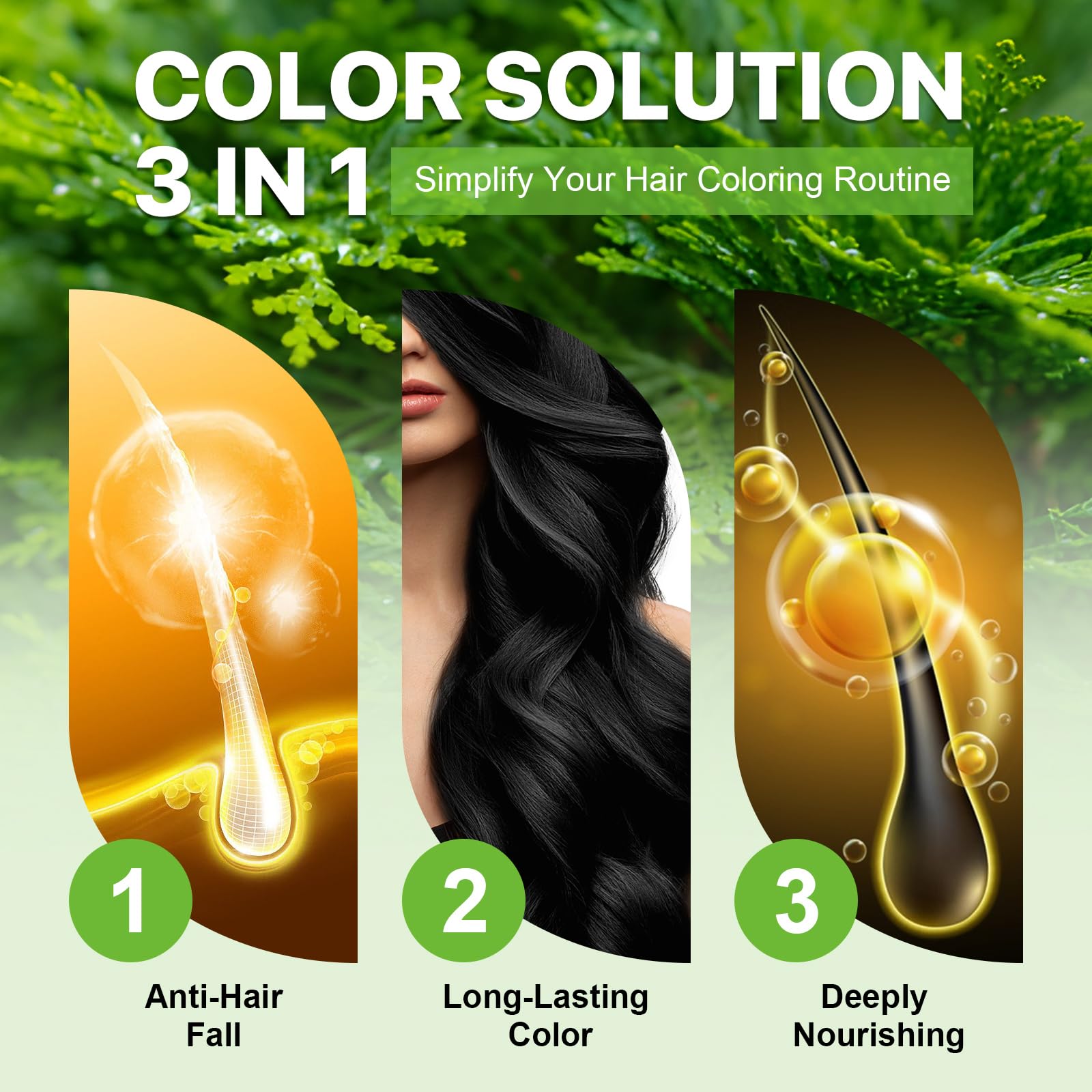 Hair Dye Shampoo Per Capelli Grigi, Instant Hair Colour Sham-poo Per Uomini E Donne - Sham poo Naturale E Duraturo Per La Cura Dei Cap-elli 3 In 1 Per Cap-elli Vegetali - 500 Ml (Nero)