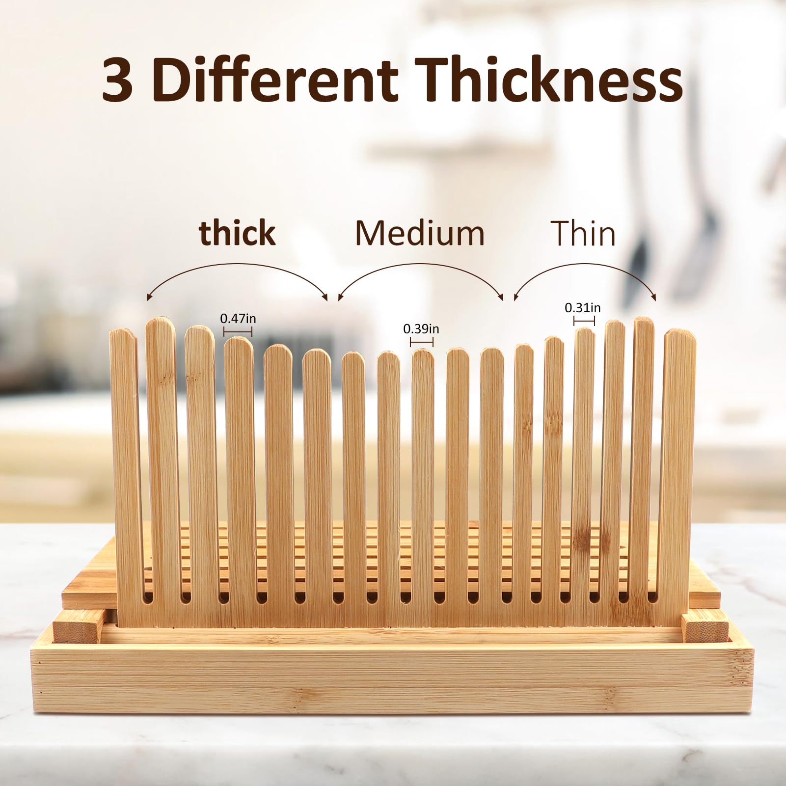 Affettatrice Per Pane In Bamb&ugrave; Pieghevole - Con Vassoio Raccogli Briciole | Guida Regolabile Per Spessori