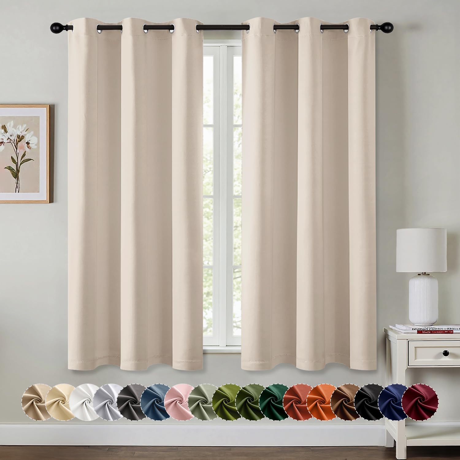  Blackout Curtains for Bedroom 2 Panels 40 x 45 Inch Long Champagne