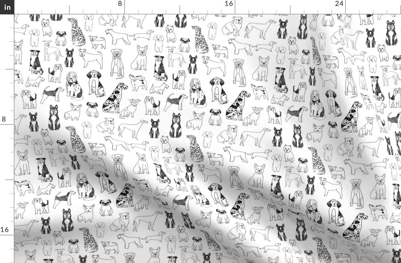 Spoonflower Fabric - Black White Dogs Ink Drawing Dalmatian Labrador Retriever Terrier St Printed on Organic Cotton Sateen Fabric by The Yard - Sewing Quilting Apparel Home Decor