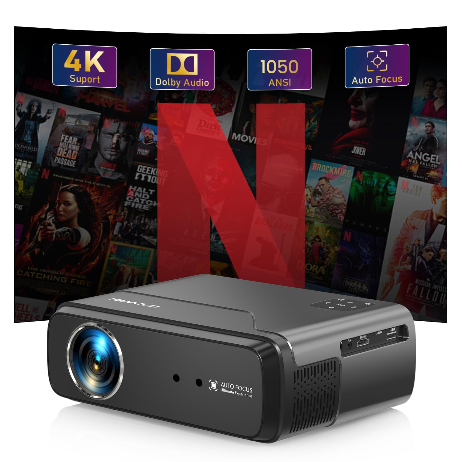 4K Google TV Projector, Portable Smart Auto Focus Projector with Wifi and Bluetooth NFC, 1400 ANSI, Voice Control, HDR10+, Dolby Audio, Full HD Home Theater, Outdoor Movie