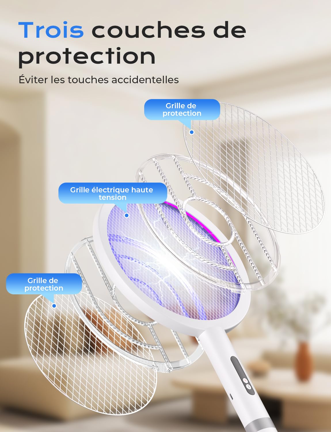 YISSVIC Raquette Electrique Insectes, Raquette Anti Moustique 1800mAh Tapette Puissante 4000V ave Base Rechargeable Chargement USB-C Lutte Contre Moustiques Mites Fourmis Volantes, Blanc