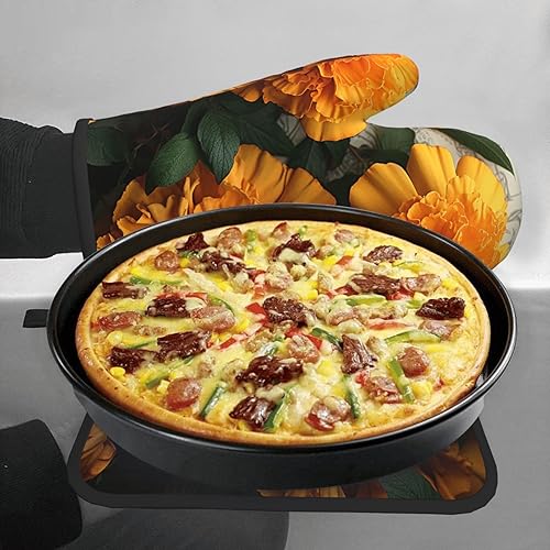 Miniatura 6 de 2PCS Oven Mitts and Pot Holders Set 356F Heat Resistant Kitchen Oven Glove Marigold Non-Slip Oven Mitts and Potholder for Cooking Grilling Baking BBQ
