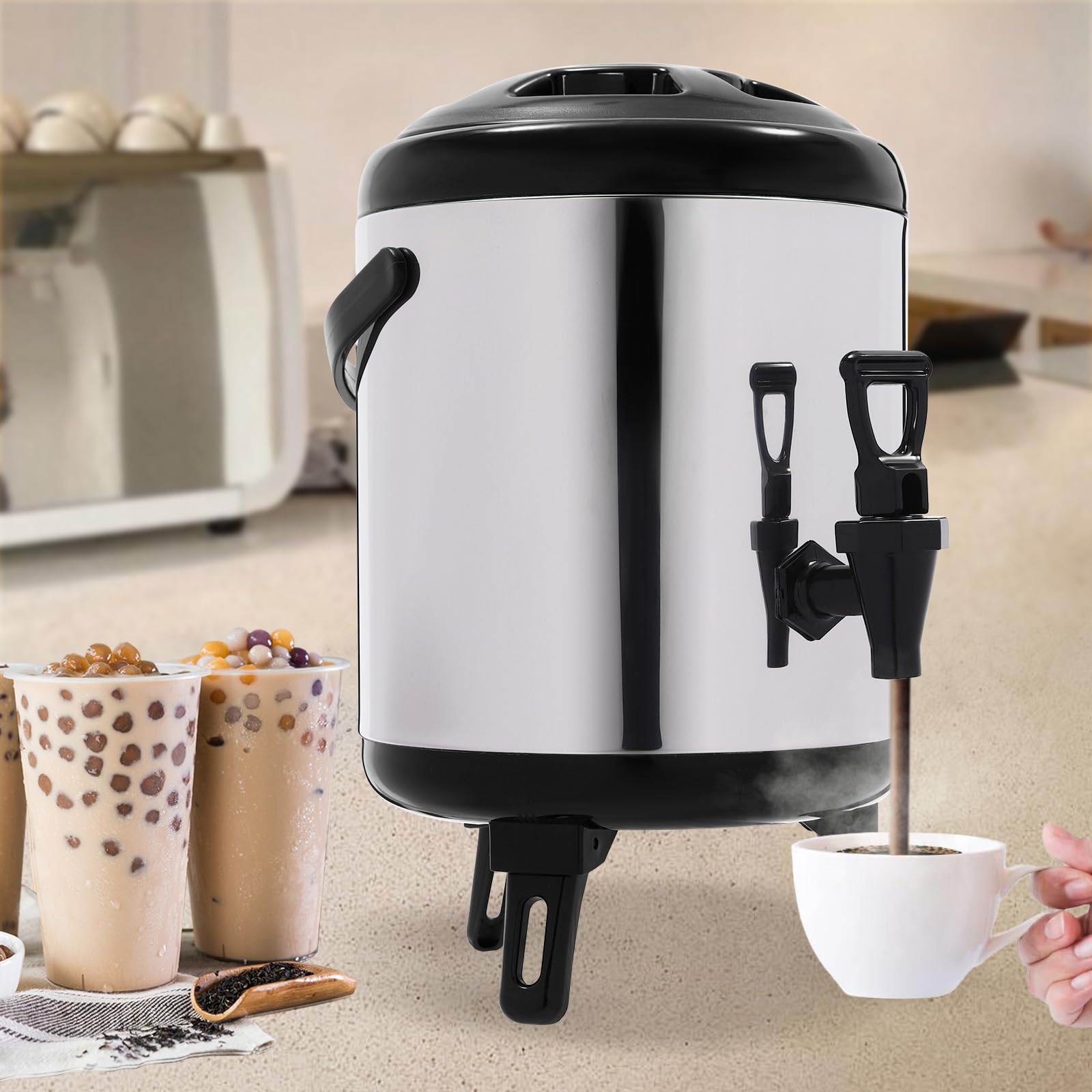 Dispensador de agua caliente con grifo, urna de bebidas aislada de acero inoxidable de 6 L, cubo térmico para té, café, catering de fiestas