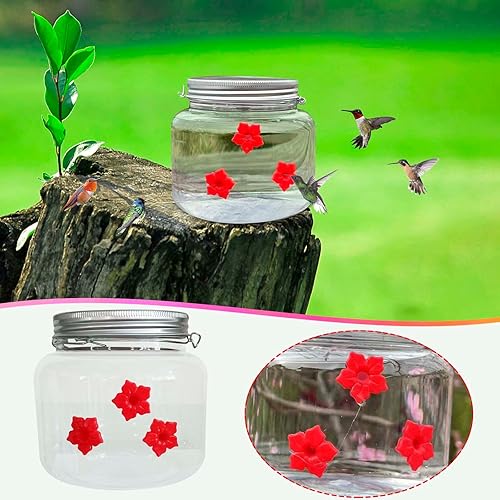 Miniatura 5 de Tarro Mason para colibríes con 3 puertos para colgar al aire libre decoración de jardín tarro de alimentación para pájaros salvajes con puertos de