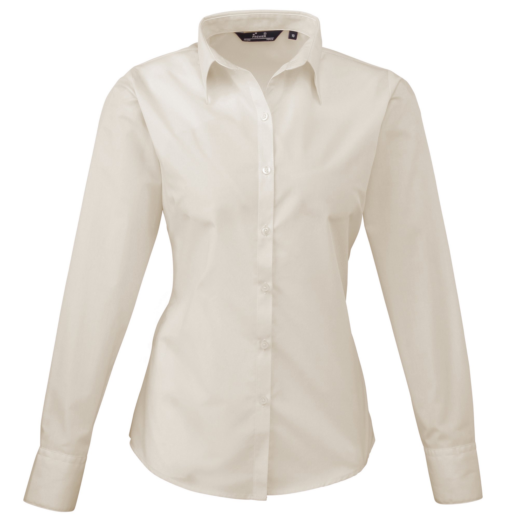 Premier Womens/Ladies Poplin Long Sleeve Blouse/Plain Work Shirt (8) (Natural)