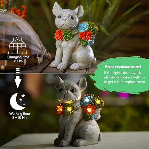 Miniatura 6 de Garden Decor Dog Statue Outdoor - Solar Dog Succulent Figurine Outsides Decorations Puppy for Patio, Balcony, Yard, Lawn Ornament - Unique Gift for