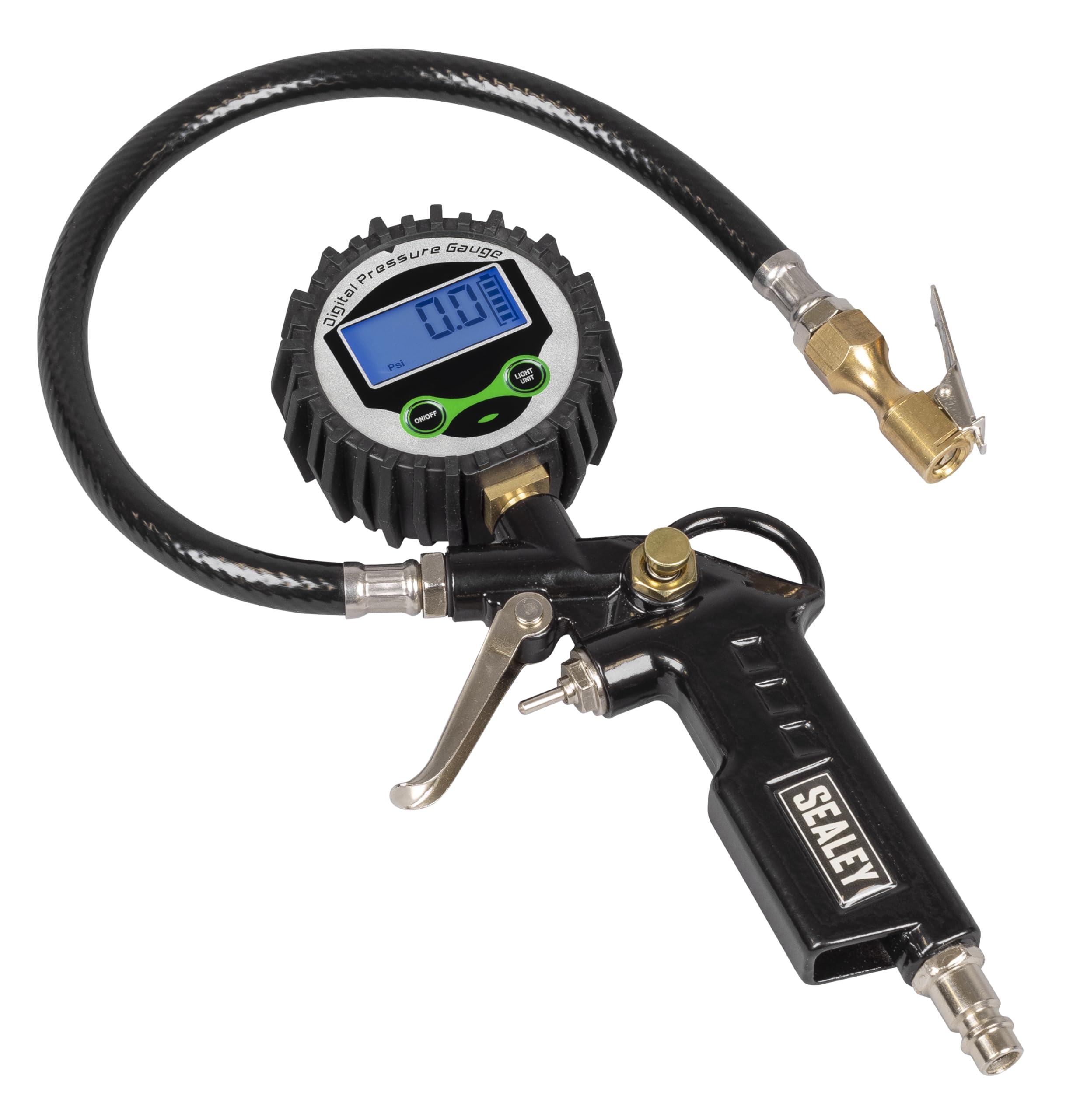 Sealey Digital Pistol Grip Tyre Inflator with Clip-On Connector - SA332D