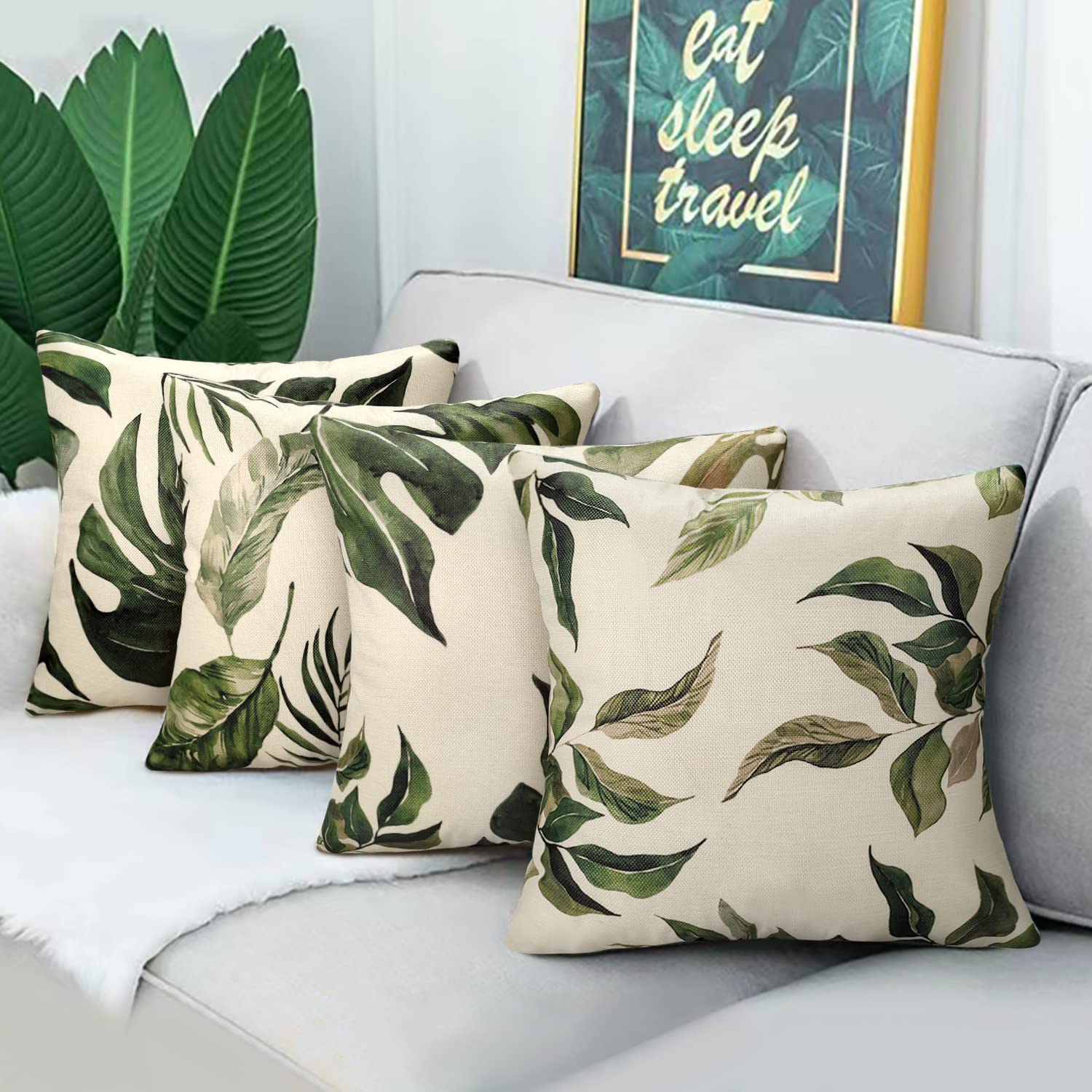 4 Federe Decorative Impermeabili 45x45 Cm – Set Giallo, Verde Chiaro, Arancione, Blu-Verde – Per Esterni, Giardino, Divano E Tenda - 2