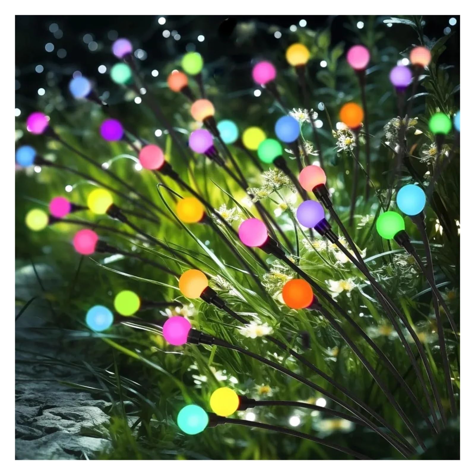 JANXELNOVA 1PC/2PC LED Solar Firefly Garden Light Outdoor Water Resistant Decorative Swing, Suitable for Lawn, Courtyard and Walkway(Multicolor,1PC 6LED)