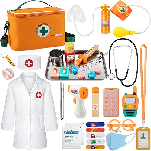 Kit de médico para niños, 34 piezas para niños pequeños de 3 a 5 años con bolsa de almacenamiento médico y estetoscopio real, para niños y niñas,