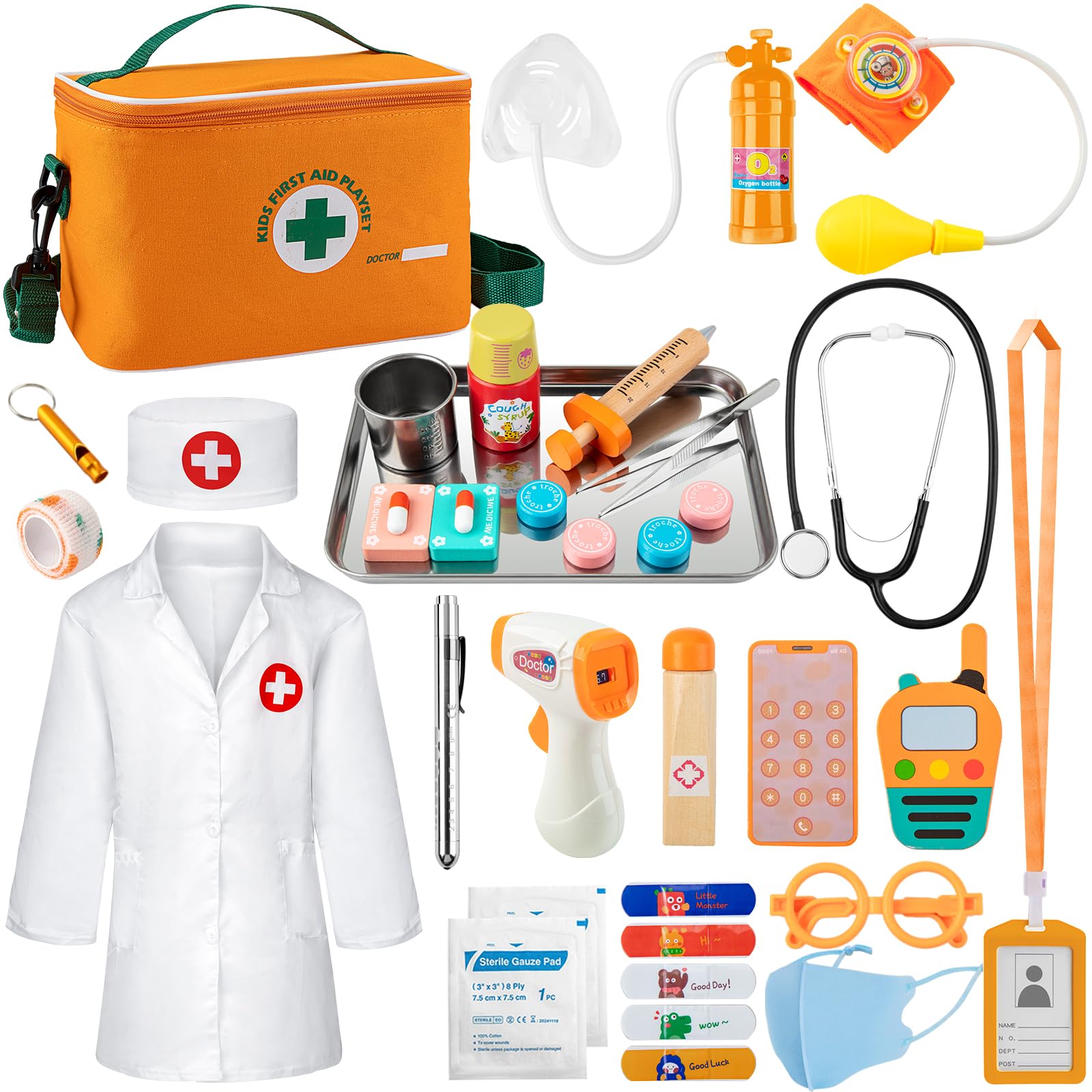 Costume Da Medico Per Bambini – Camice Con Stetoscopio E Porta Tesserino – Gioco Di Ruolo Per Bambine E Bambini