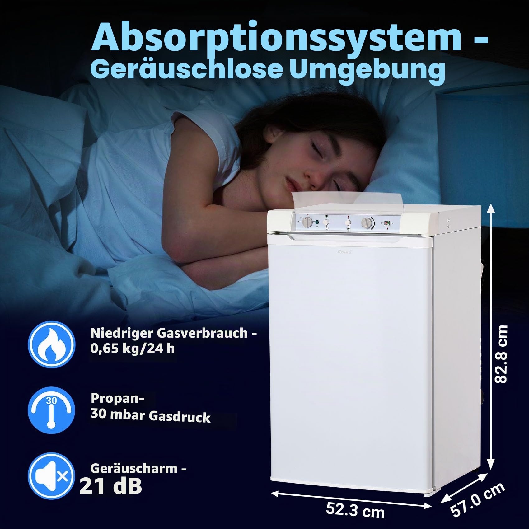 Mini Kühlschrank mit Gefrierfach, Gas Kühlschrank 100L,12V 230V, Camping Kleiner Kühlschrank für Wohnmobil, Wohnwagen, Haus, Ferienwohnung, Mobilheim, Weiß