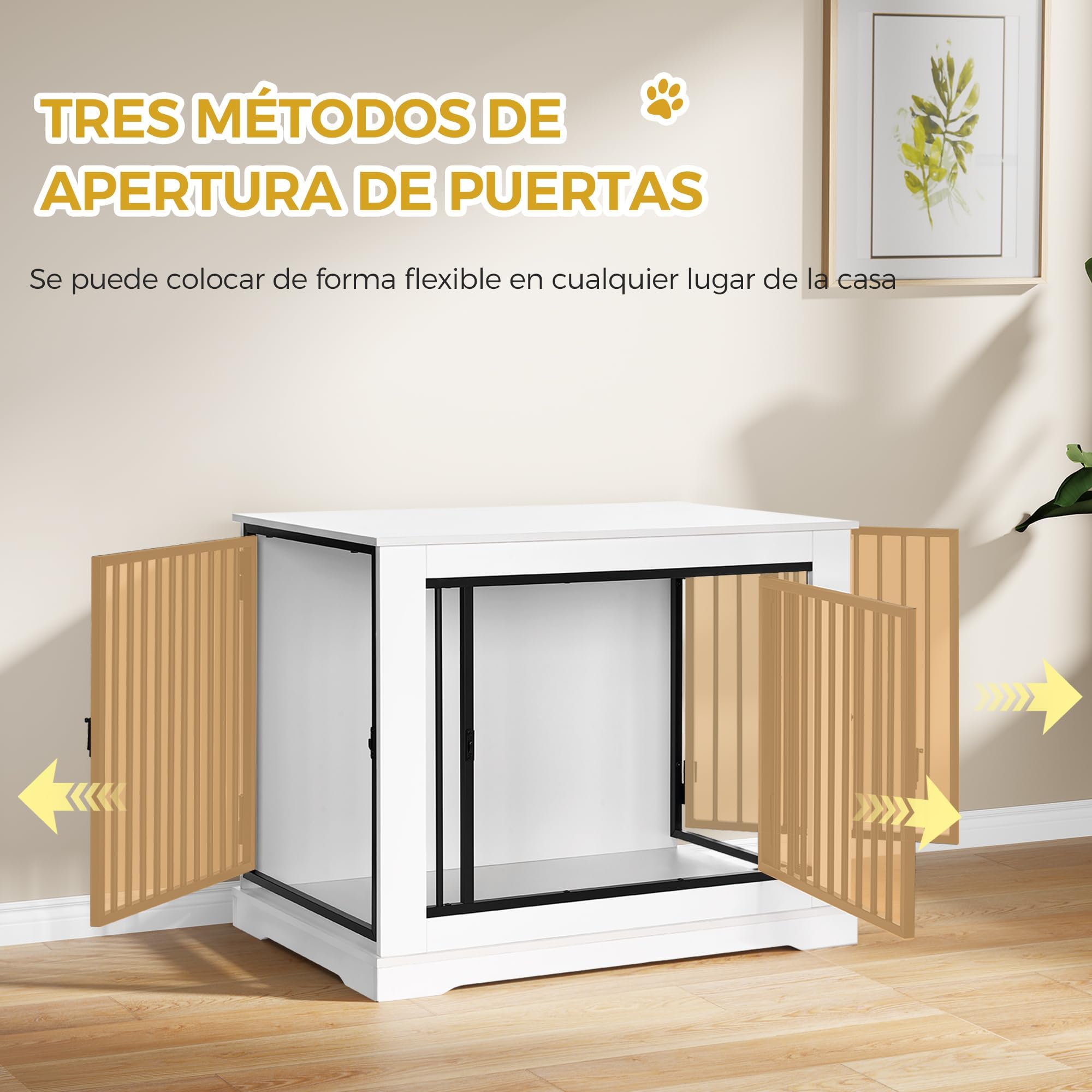 BEWISHOME 81cm Jaula para Perros, Mesa Auxiliar, casa Moderna para Perros, Jaulas para Perros de tamaño pequeño a Mediano, 3 Puertas, 81x55x67.5 cm, Blanco EMGL03W