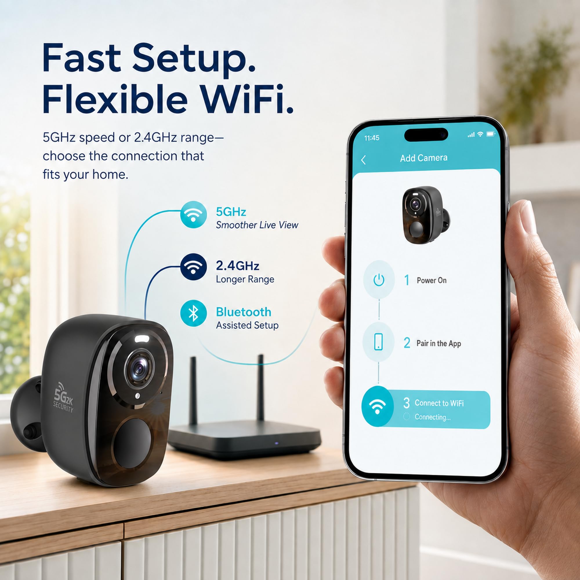 Lot de 4 caméras de sécurité d'extérieur sans fil 2K solaires sans fil avec Wi-Fi 5 GHz/2,4 GHz, détection de mouvement AI, vision nocturne couleur, audio bidirectionnel, IP65, stockage SD