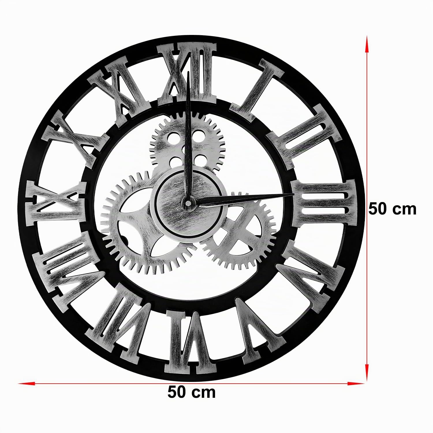 Reloj de Pared de Madera de Cuarzo con Números Romanos con Engranajes Vistos, Silencioso, no Hace tictac, para Sala de Estar, Dormitorio, Oficina, Cocina