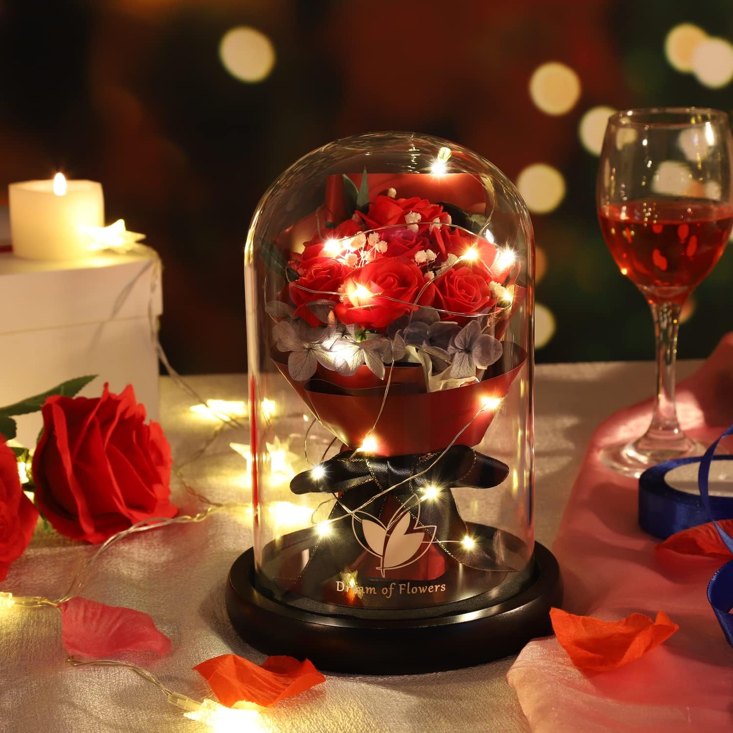 Valentines Day Gifts for Her,Birthday Gifts for Women,Beauty and the Beast Rose in Glass Dome with 2 Light Modes,Enchanted rose Flower Roses Bouquets Valentines Gifts for Daughter Mom Wife Girlfriend - Image 2