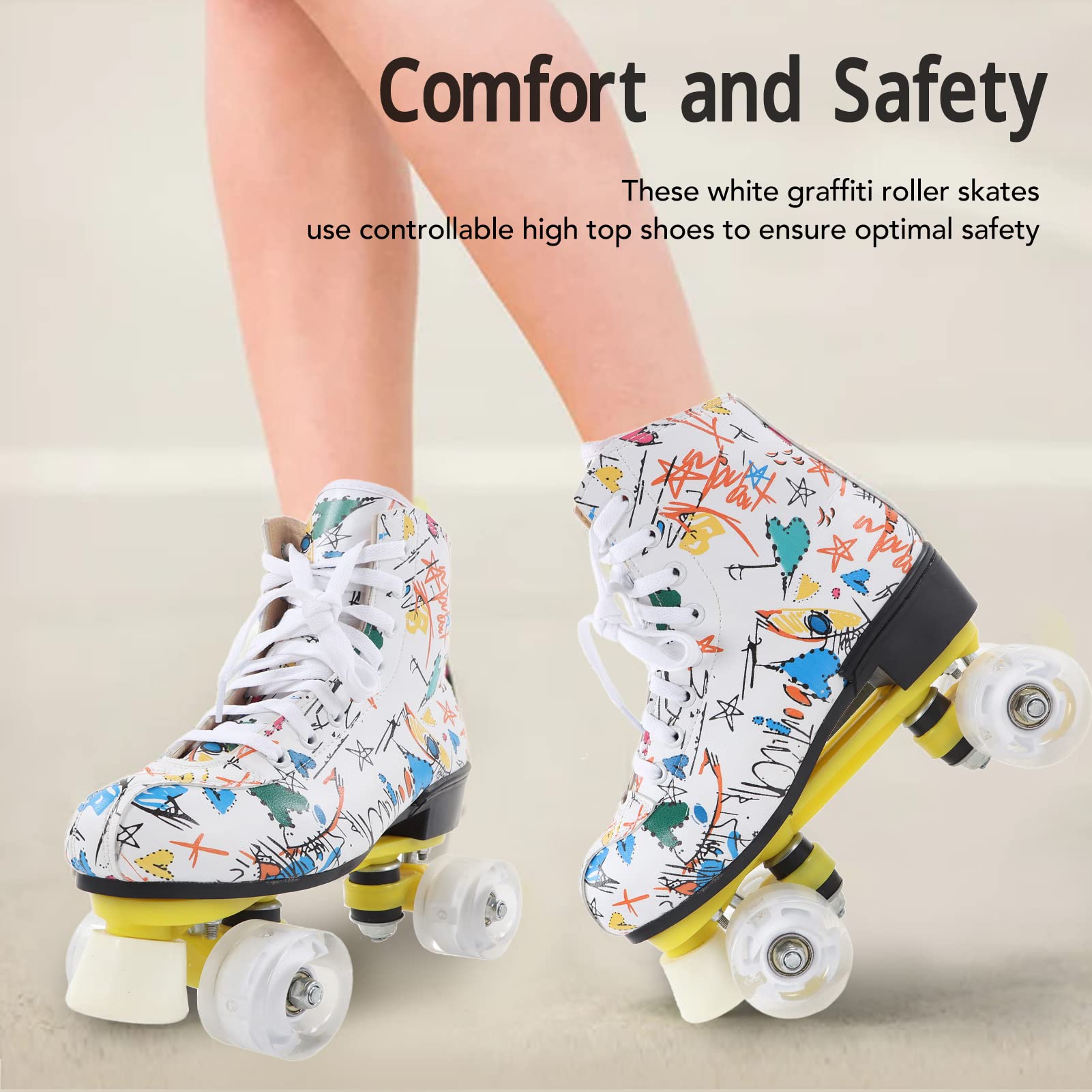 Patines de Doble de 4 Ruedas Zapatos de Patinaje con Graffiti Blanco para Niños Adultos Talla 38 Material Resistente y Duradero Diseño Cómodo y Transpirable Patinaje en
